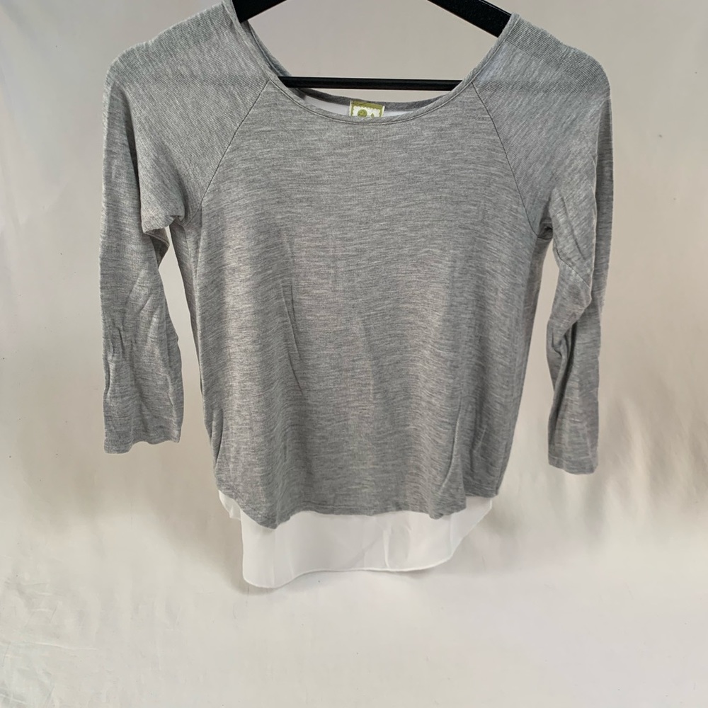 Gray long sleeve with draped white sheer back
